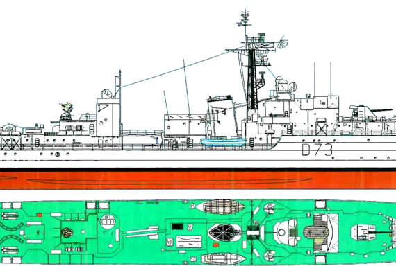 Эсминец HMS Cavalier D73 1945 [Destroyer] - чертежи, габариты, рисунки